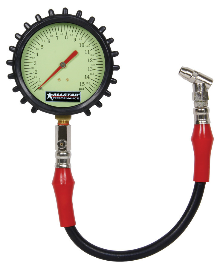 Allstar Performance - Tire Pressure Gauge 0-15 PSI 4in Glow - 44046