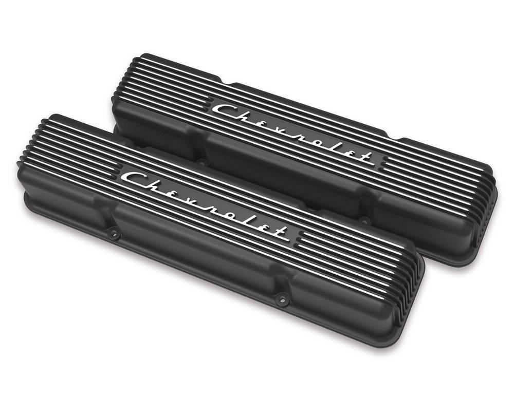 Holley - SBC Valve Covers Finned Vintage Series Black - 241-108